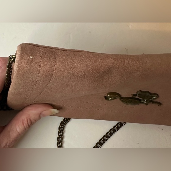 Mauve Dusty Pink Mermaid Faux Suede Crossbody with Brass Tone Hardware - Picture 10 of 11